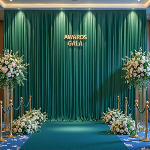 10x10ft Hunter Green Backdrop Curtain Panels for Parties - Wrinkle Free Polyester Photo Curtain Backdrop Wedding Back Drop Fabric Drapes for Party Decorations Background for Photography - color: Hunter Green, size: W5' X H10'(2 Panels)