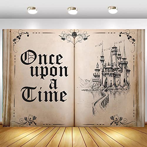 Fairy Tale Books Backdrop Once Upon a Time Backdrops Ancient Castle Princess Romantic Wedding Birthday Party Decorations Magic Book Background Banner Props 7x5FT - size: 7x5 FT