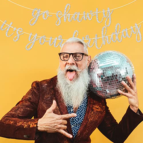 Go Shawty It's Your Birthday Banner, Hip Hop Birthday Party Decorations Supplies, Rap Theme Bday Bunting Sign, Pre-strung, Photo Props (Silver) - color: Silver