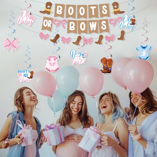 Boots or Bows Gender Reveal Decorations, Pre-assembled Brown and Pink Boots or Bows Banner, Western Cowboy or Cowgirl Gender Reveal Decorations Supplies