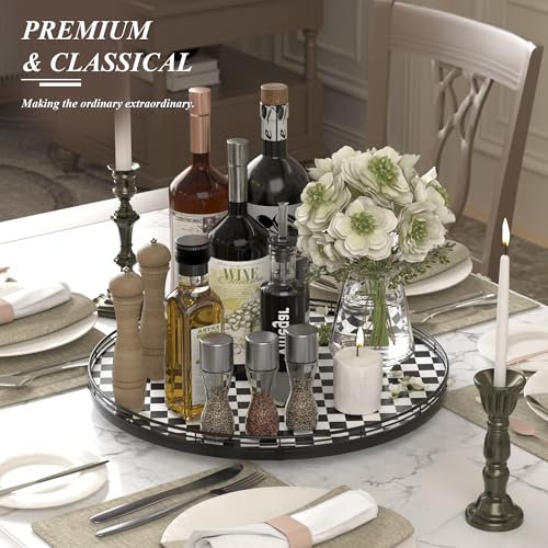 18" Black and White Kitchen Lazy Susan Turntable, Round Checkered Decorative Tray, Large Lazy Susan for Dining Table Centerpiece, Pantry, Kitchen, Bathroom, Countertop, Cupboard, Home Decor - color: Black & White, size: 18 inches