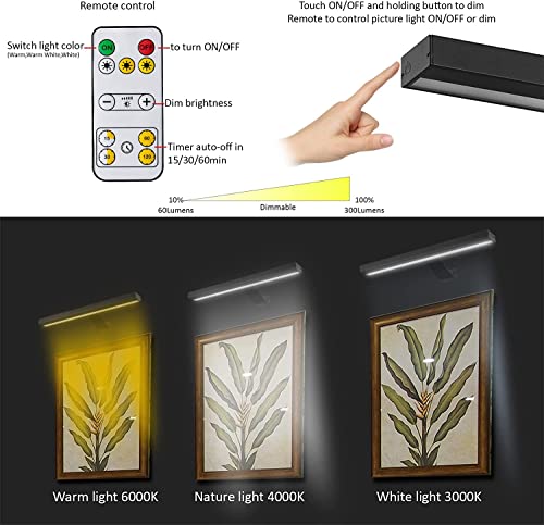MIOBLUE Wireless Picture Lights,Rechargeable Battery Art Display Light with Remote Control, Dimmable/Timer Off Dartboard Light 16 Inch Full Metal Accent Lamp with 40LEDs for Paintings,Picture,Frame - color: Matte Black, size: 16inch