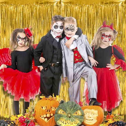 2 Pack Gold Fringe Curtain Backdrop Tinsel Streamers Birthday Party Decorations Christmas Photo Booth Backdrop Halloween New Year Graduation Baby Shower Theme Party Decorations - color: Gold, size: 39.4"w X 78.7"l (Pack of 2)