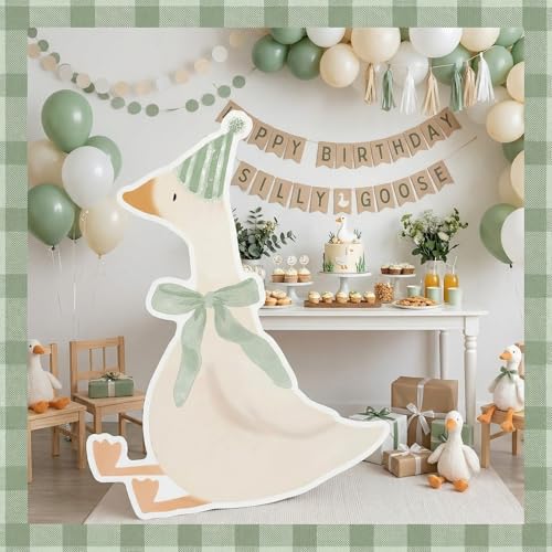 Croblissful One Silly Goose Party Decorations 1st Birthday Backdrop Duck Animal Background Prop for Birthday Baby Shower Party Supplies(Sage Green,Goose) - color: Sage Green, style: Goose