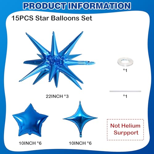 Blue Star Balloons, 22in Large Star Balloons Foil 10in 4-Pointed & Blue Pentagram Balloon for Graduation Wedding Boys Baby Shower Birthday Party Decorations - color: Blue