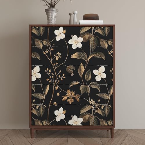 Dark Floral Wallpaper Peel and Stick Vintage Floral Wallpaper Vinyl Wallpaper Gold Leaf Contact Paper for Cabinet Waterproof Self Adhesive Wall Paper for Kitchen Countertop Wall 17.5" x 393" - color: Gold Floral, size: 17.5" x 393"