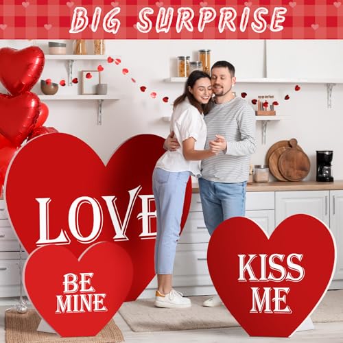 Wonderjune Large Valentine's Day Heart Cardboard Stand Ups Set of 3 Sizes Photo Decoration 24in 36in 46in with Foothold Valentine's Day Photo Booth Props Valentines Photography Props Photo Props