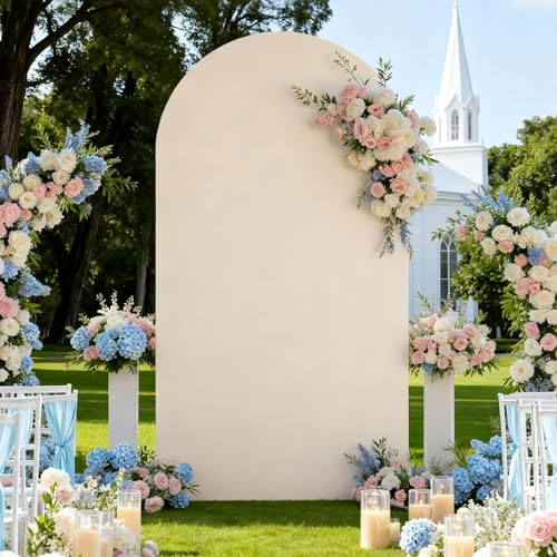 Beige Arch Covers Set of 2 7.2FT, 6FT Arch Backdrop Cover Spandex Stretchy Wedding Arch Backdrop Stand Cover for Birthday Baby Shower Banquet Party Background Decor Double Sided (Beige,7.2FT and 6FT) - color: Beige, size: 7.2 ft, 6 ft