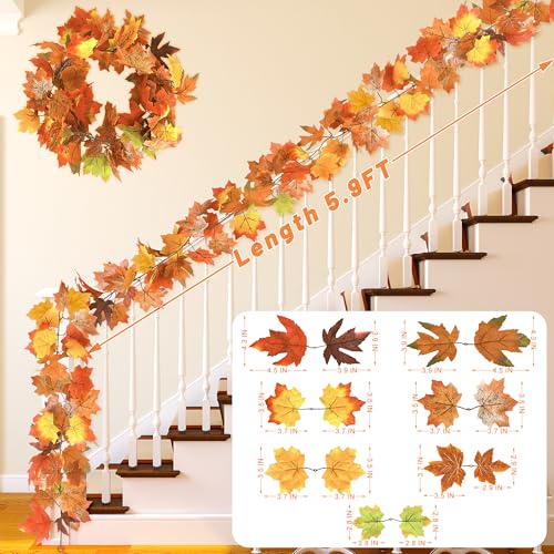 Helimoto 11.8FT Fall Garland 2 Pack for Mantle, Home & Indoor Decorations, Thanksgiving Decor, Autumn Garland for Outdoor Display Orange