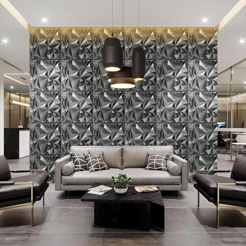STICKGOO Diamond 3D Wall Panels, Brushed Silver Decorative Wall Covering Panels for Interior Wall Decor, PVC Accent Wall Panels for Living Room Bedroom Game Room - color: Brushed Silver