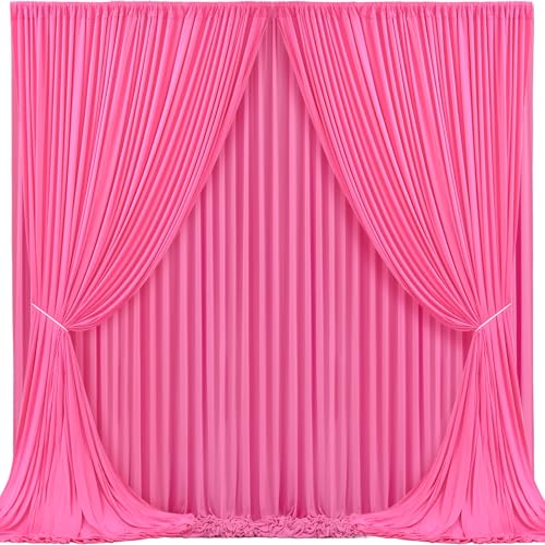 Hot Pink Backdrop Curtain 4 Panels-Wrinkle-Free Polyester Photography Drapes for Wedding Party Photo Background Decorations- 16 X10FT (Hot Pink) - color: Hot Pink, size: W4' x H10'(4 panels)