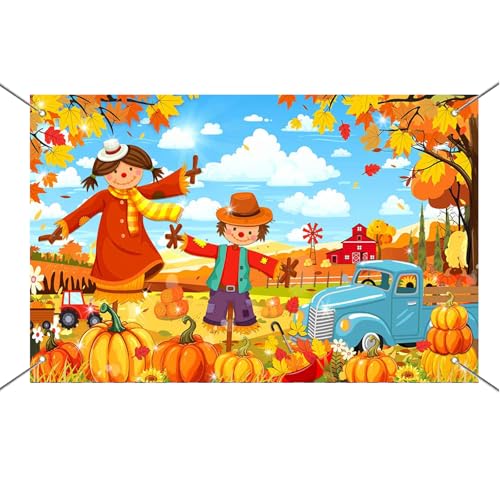 Mocsicka Fall Photo Backdrop Banner Autumn Maple Leaves Farm Backdrop for Photography Blue Sky Happy Fall Y'all Banner Party Decorations Photo Booth Props 70.8x43.3(inch)