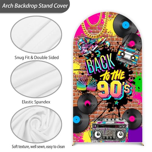 90'S Arch Backdrop Stand Cover 7.2ft Hip Hop Graffiti Brick Wall Retro Radio Fashion Birthday Photography Background Back to Party Arch Cover Fabric 2-Sided Round Top Backdrop Covers - color: 90's, size: 7.2FT