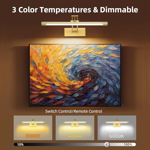 16“ Picture Lights for Wall, 8000mAh Rechargeable Wireless Picture Light with Remote, Dimmable 3 Colors LED Art Lighting for Paintings Frame Poster Dartboard Gallery Light, Gold - color: Gold, size: 16 inch
