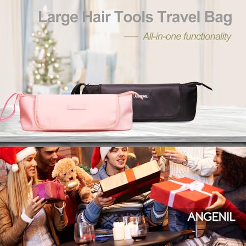 ANGENIL Large Capacity Heat Mat Hot Hair Iron Tools Travel Bag, 2 in 1 Portable Organizer Bags with Large Heat Resistant Mat for Hair Straighteners, Curling Irons, Hot Air Brushes, Travel Essentials - color: Blush