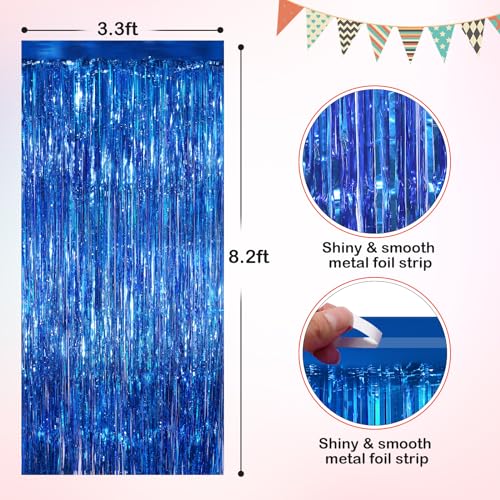 Blue Metallic Tinsel Foil Fringe Curtains, 4 Pack 3.3x8.3 Feet Party Streamer for Birthday Party Decorations, Halloween Decor, Foil Curtain for Bachelorette Party - color: Blue, size: 4 Pack