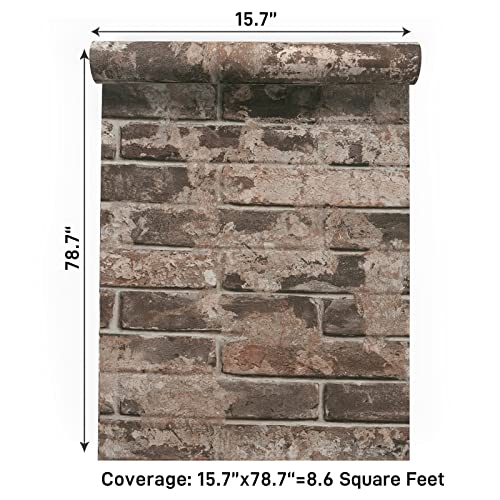 VaryPaper Vintage Brown Brick Wallpaper Peel and Stick 3D Textured Brick Contact Paper for Walls Removable Waterproof Self Adhesive Brick Wall Paper for Kitchen Backsplash Fireplace 15.7''x78.7'' - color: Brown Brick, size: 15.7" x 78.7"