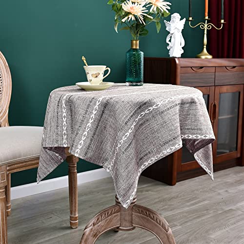 NEWISHER Rustic Farmhouse Embroidered Small Square Tablecloth Jacquard Striped Table Cloth Linen Texture Washable Fabric Side Table Cover Kitchen Dining Home Decoration (Coffee, 36x36 inch) - color: Coffee, size: 36" x 36" (Square)
