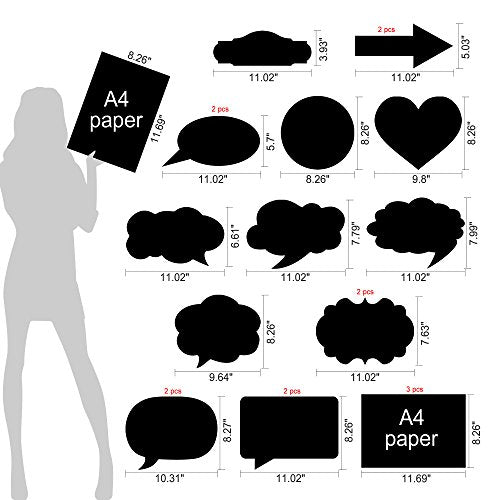 Konsait Large Size Blank Paper Chalk Board Sign Photo Booth Props(20pcs), Wedding Bachelorette Party Photo Booth Props Kit Card Black Board with Colorful Chalk for Wedding Bachelorette Party Supplies