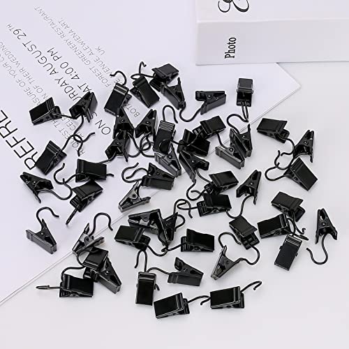 HOOSUN 50 Pack Stainless Steel Clip Hooks for Hanging,S Hook with Clip for Hanging Outdoor String Lights,Metal Christmas Lights Clips Hangers,Curtain Hooks,Picture Clips with Hook,Small Photo Clip - color: 50 Pack Black