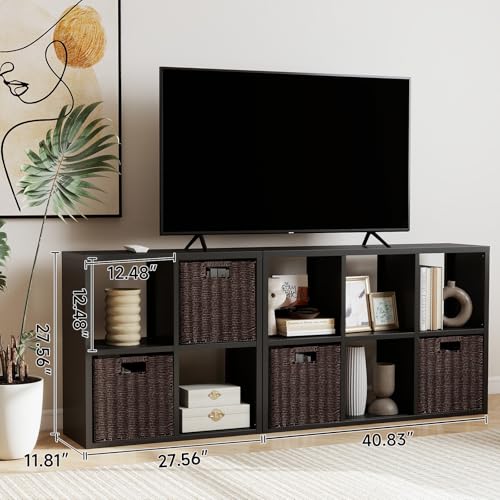 6 Cube Storage Organizer with 2 Storage Baskets, Cubicle Decorative Black Book Shelf, 2-Tier Space Saving Storage Shelf Bookcase, Metal Display Shelf for Living Room, Office, Classroom - color: Black, size: 6 Cube - Basket
