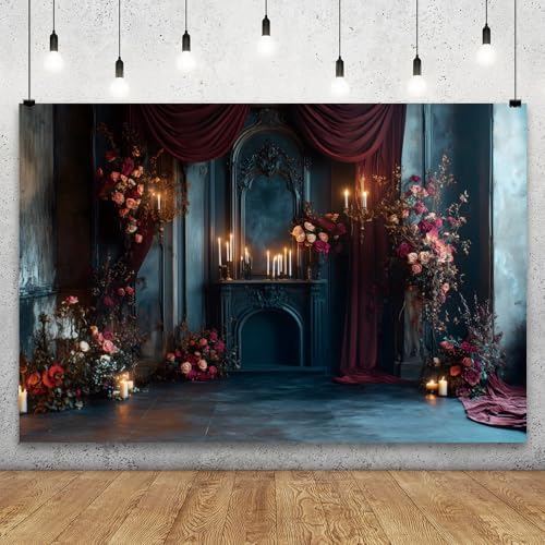 YongFoto Retro Elegant Candelabras Dresser Gothic Backdrop 8x6ft Candles Roses Flower Photography Background Birthday Bridal Shower Wedding Party Banner Room Decor Portrait Photoshoot Wallpaper - color: Style 4, size: 8ftx6ft