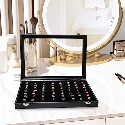 Wudygirl 7 Slots Ring Holder Organizer Box with Transparent Lid Black Jewelry Organizer for Store Display Jewelry Holder for Rings(Ring Organizer) - style: 7 Slot Ring Tray