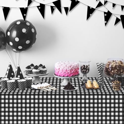 12Pack Black and White Plastic Checkered Tablecloth, Premium Decorative Disposable Black Gingham Plaid Tablecloths for Parties, Rectangle Party Table Cover for Picnic Farm Birthday Wedding, 54x108Inch - color: Black Checkered, size: 54"x108"-12 Pack