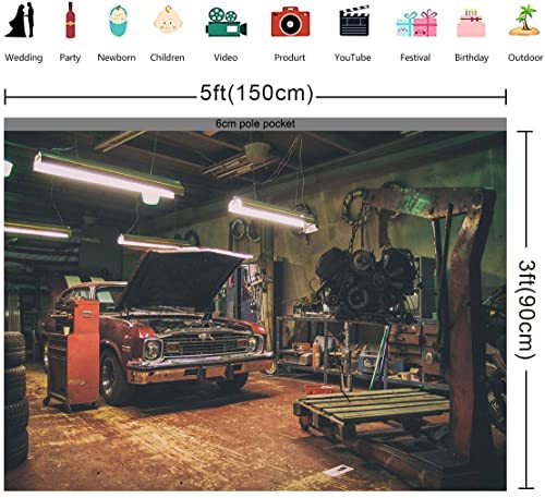 Old Garage Backdrops for Photography, 5x3FT Car Repair Backgrounds, Themed Party Portrait Photo Shooting Props MBMYLU1 - size: polyester-5x3ft