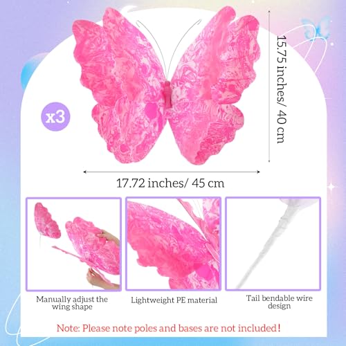 Havawish 3 Pcs Giant Butterfly Party Decoration Artificial 3D Large Butterflies Prop for Wedding Garden Birthday Party Wall Decor Wedding Reception Banquet Ceremony Church Red - color: Gradient Rose Red, size: Butterfly