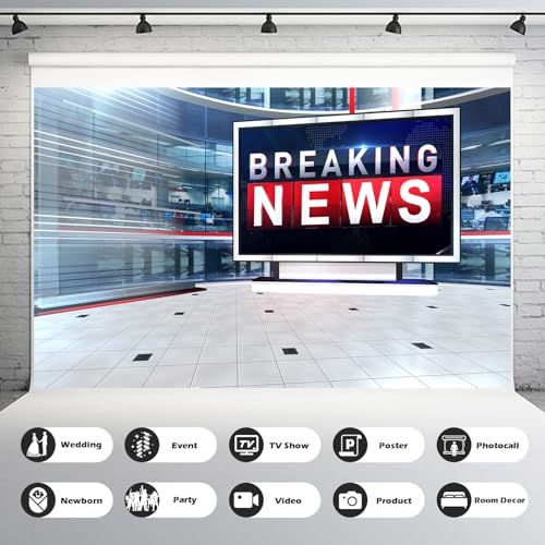 Breaking News Backdrop TV News Broadcast Hall Studio Background News Room Broadcasting Photography Background Program Record News Report Business Newsman Backdrop Kids Portrait Photo Props 5x3ft - color: Light Blue, size: 5x3ft
