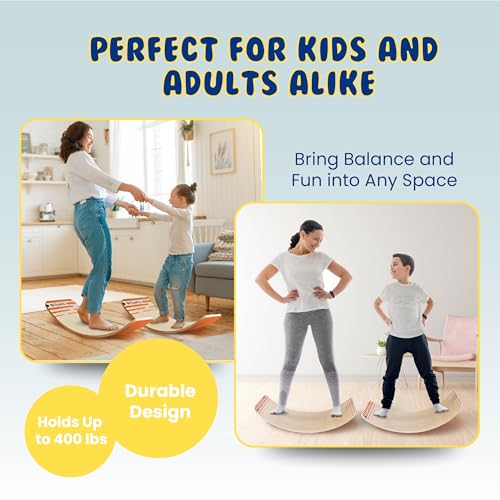 New Bounce Balance Board - Premium Wooden Wobble Board for Exercise & Balance Training - Supports Up to 480 Lbs. - Versatile Rocking Balance Boards for All Ages - size: Small, 10"x 27"