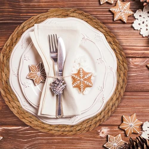 GENMOUS Woven Placemats Set of 12, 13" Round Placemats Natural Water Hyacinth Boho Placemats,Farmhouse Rattan Chargers for Dinner Plates,Rustic Braided Wicker Table Mats for Dining Table,Home,Wedding - size: 13inch, Set of 12