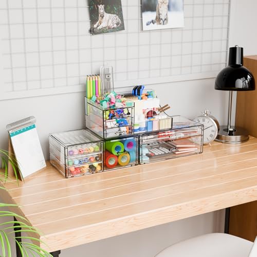 Yieach 3 Pack Clear Makeup Organizer Countertop for Dresser,Vanity and Bathroom Counter Organizer,Tiered Stackable Makeup Acrylic Organizers with 9 Drawer for Skincare,Brush and Make up Holders - style: 9 Drawers