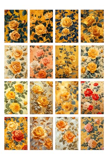 Decoupage Paper Pack (35 Sheets 6"x8") Golden Roses: Vintage-Inspired Botanical Illustrations Featuring Soft Yellow Roses on Warm Golden Backgrounds, evoking Nostalgia and Elegance FLONZ Vintage - color: One