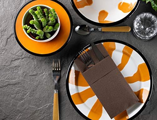Moyes Home Brown Disposable Dinner Napkins with Pocket - Linen-Feel Pre-Folded Cloth-Like Paper Napkins for Silverware, Weddings, Dinner Parties, 16x16 in, Pack of 50 - color: Brown
