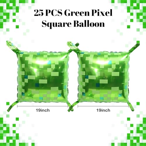 HILAVO Green Pixel Square Balloon Wall, 25 PCS Green Pixel Square Foil Balloons Wall Backdrop Balloons Tunnel Arch for Graduation Boys Video Game Theme Birthday Party Decoration - color: Green Pixel