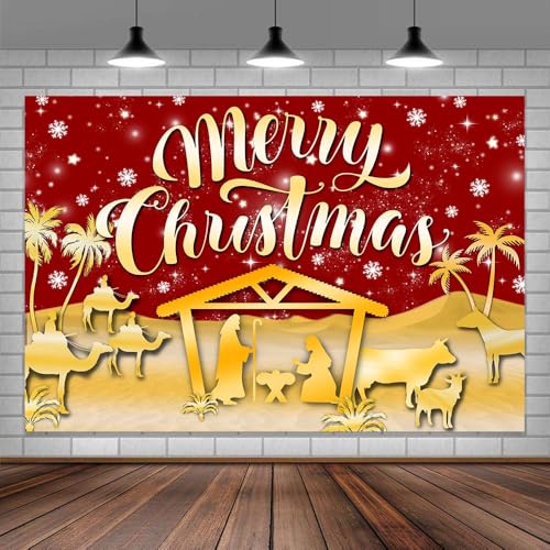 7X5ft Christmas Nativity Backdrop Red Jesus Holy Nativity Scene Photography Background for Xmas Winter Religious Holidays Party Decorations Photo Shoot Props Supplies - color: Red, size: 7X5FT