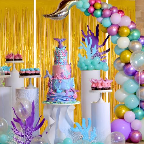 Valentines Day 4 Pack 3.3 * 8.3 ft Foil Curtain Metallic Tinsel Fringe Curtains Photo Booth Props Backdrop for Birthday Wedding Engagement Baby Shower Christmas Holiday Celebration Partyl,Gold - color: Gold, size: 4 Pack