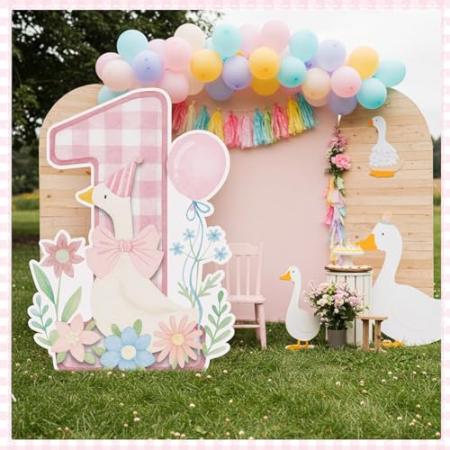Croblissful One Silly Goose Party Decorations 1st Birthday Backdrop Duck Animal Background Prop for Birthday Baby Shower Party Supplies(Light Pink,One Goose) - color: Light Pink, style: One Goose