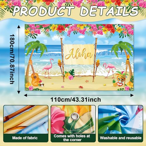 Summer Hawaiian Beach Backdrop for Aloha Luau Party Decor with Inflatable Coconut Tree Foil Balloons Hawaiian Beach Photo Booth Props Banner Palm Tree Balloon for Tropical Sea Palm Birthday Supplies