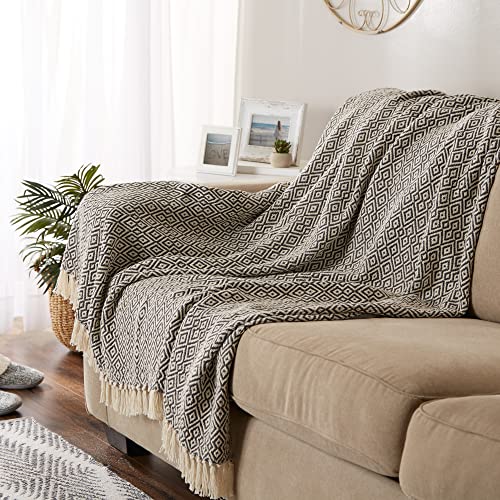 DII Rustic Farmhouse Double Diamond Woven Throw, 50x60, Mineral - color: Mineral