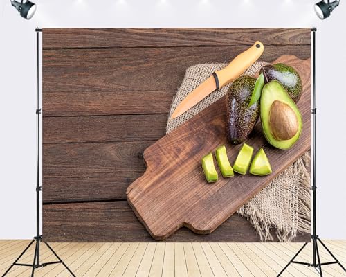 Trykid 15x10ft Fresh Avocado Wood Board Backdrop Healthy Food Kitchen Photography Background Cooking Food Blog Party Decoration Tapestry Photo Booth Prop Fabric - size: 15x10ft