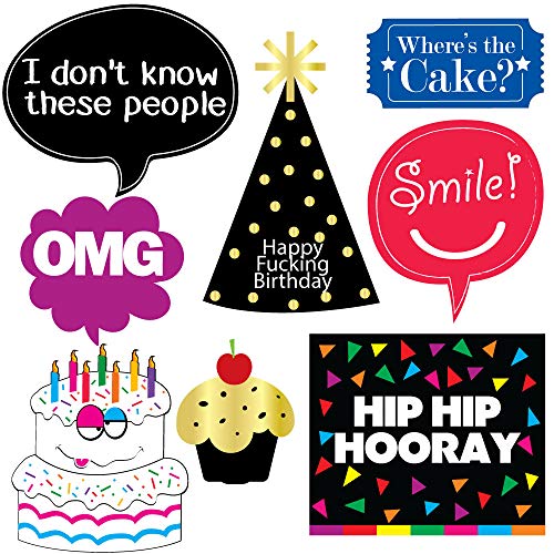 Funny Birthday Photo Booth Props - 47 Pieces - 21st - 30th - 40th - 50th - 60th - 70th - 80th - 90th - Birthday Party Supplies, Decorations and Favors
