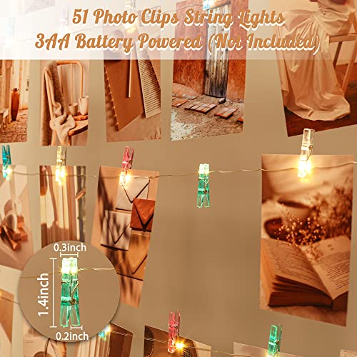 LUSHARBOR Photo Clips String Light,Fairy Lights with 51 Clear Clips, Battery Operated String Lights with Clips for Pictures, Room Decorations for Dorm Wall Bedroom (Multi-Color) - color: Multi-Colored Clips, size: 17FT