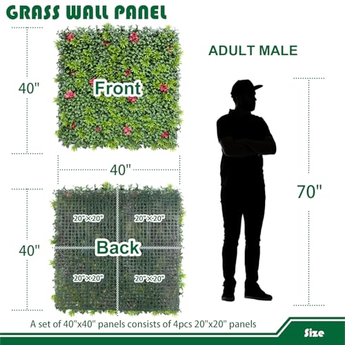 Artificial Grass Wall Panels 40"x40"-6Packs Greenery Backdrop Faux Boxwood Panel Fake Hedge for Garden Wedding Décor Outdoor Green Privacy Fence, 01 Mixed - color: #01Mixed4040, size: 40"x40"
