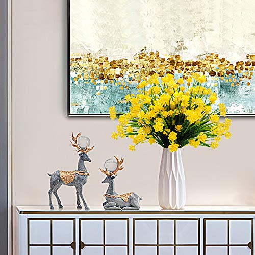 Grunyia Artificial Flowers Outdoor UV Resistant Fake Plants Indoor Outside Hanging Planter Home Garden Decor, 10 Bundles (Yellow) - color: Yellow-daffodil