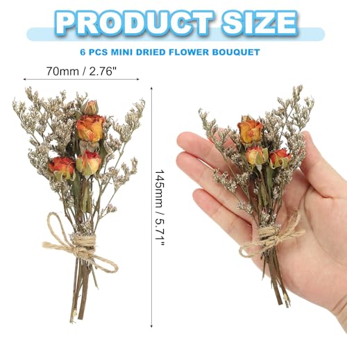 PATIKIL Mini Dried Flower Bouquet, 6 Pcs Rose Natural Wildflower with Stem Decor Baby's Breath Boho Floral Plant Flower for Crafts DIY Photo Props Gift Wedding Decor, Orange - color: Orange