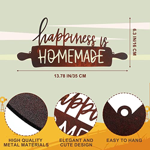 Funrous Kitchen Wall Art Decor Happiness Is Homemade Metal Sign Rustic Farmhouse Kitchen Decor Hanging Decorative Signs and Plaques for Home Dining Garden Room 13.8 x 6.3 Inch(Brown) - color: Brown