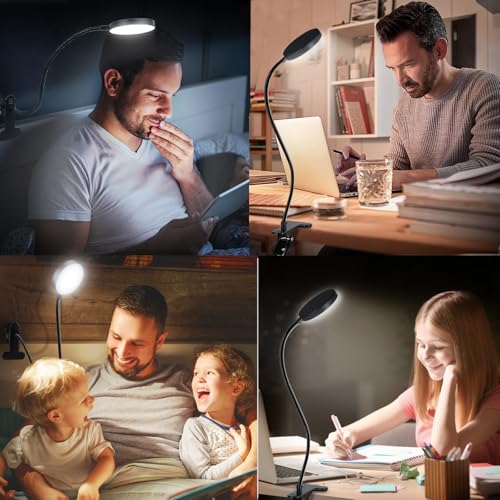LiFMIRA Desk Lamp, 8W 66 LED Reading Light for Bed, Eye Caring Metal Clip Lamp, 5 Color 10 Brightness Levels, Memory Function, Flexible Desk Lamp, USB Powered, Includes 5V/2A UL Adapter - color: Black